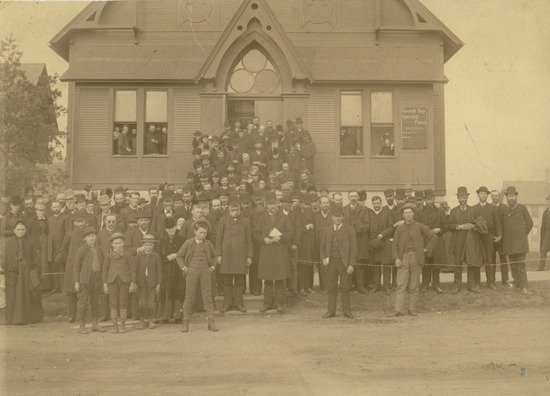 Early Adventists in front of a church in Minneapolis