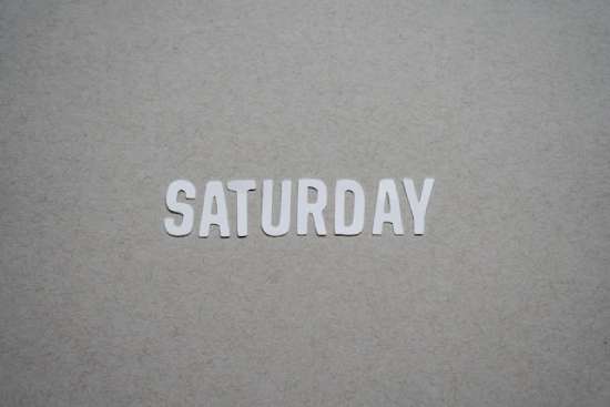 A gray background with white lettering that reads "Saturday" on it, illustrating the point that it does matter what day the Sabbath is on.